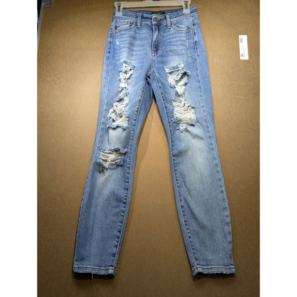 Judy Blue Boyfriend Fit Distressed Light Wash Jeans JB82170LT Size 0/24